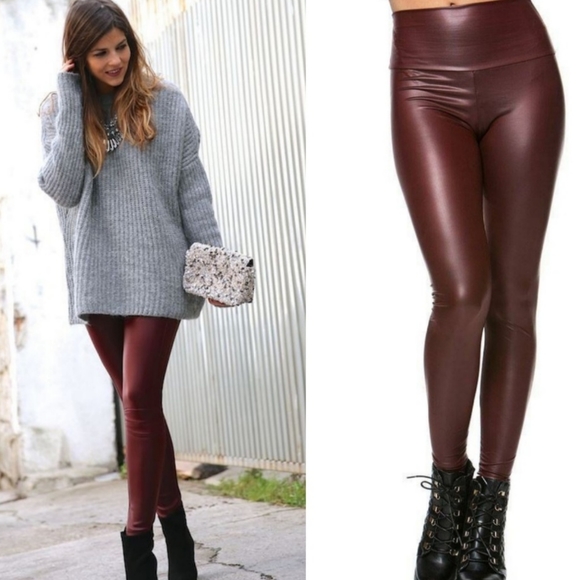 Fashionomics Pants - ☄HOT☄Faux Leather Legg Burgundy -Medfb